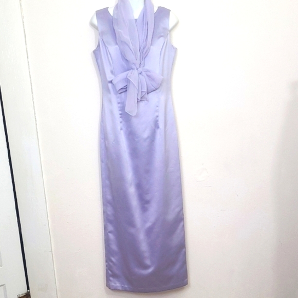 Formal Dress Gown Maxi Elegant Satin Pastel Lavender Purple Matching Scarf Zip - Picture 9 of 9